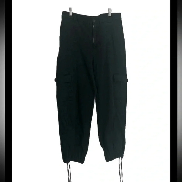 LOLOCCI Women’s Cotton Cargo Drawstring High Waisted Ankle Cuffs Joggers Blck XL - Picture 3 of 7